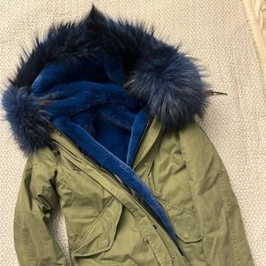 Green and blue real fur jacket size xsmall/ small